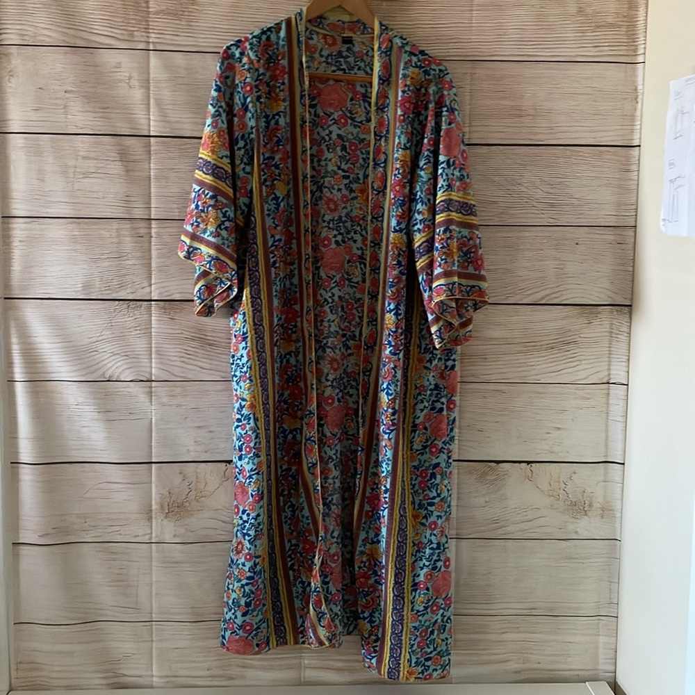 Shein Floral Multicolor Long Kimono Coverup XLarge